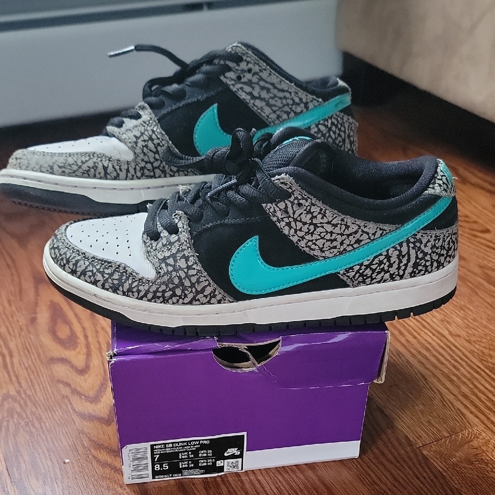 Nike Dunk Low with Teal Swoosh and Black Pattern